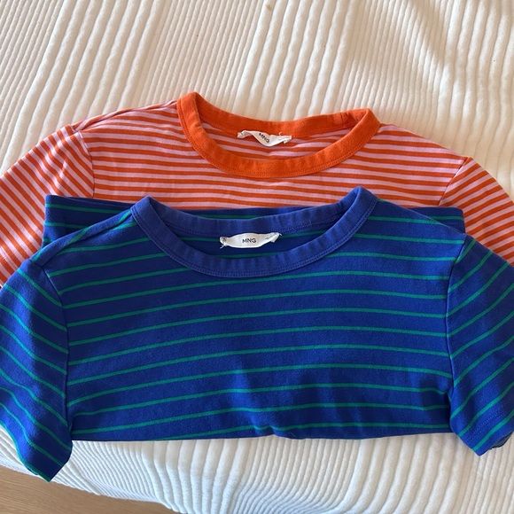 BUNDLE Mango Pink Orange and Blue Green Striped Cropped Tees - Picture 1 of 3